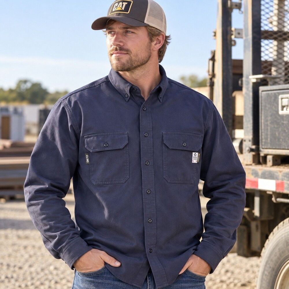 Steel Guard Essentials FR Mens Shirt Large Navy Blue NWT Rugged Workwear Cat 2
